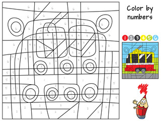 Tram. Color by numbers. Coloring book