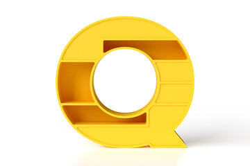 3D letter Q furniture shaped made of yellow plastic. Web and print decorative projects concept. 3D rendering.