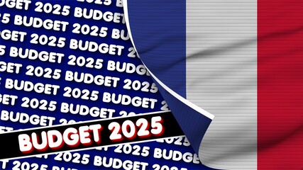 France Realistic Flag with Budget 2025 Title Fabric Texture Effect 3D Illustration