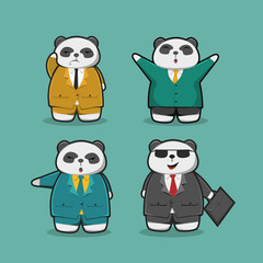 cute panda wearing suit busy to work