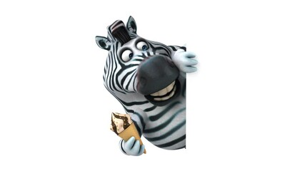 Fun 3D cartoon zebra with an ice cream