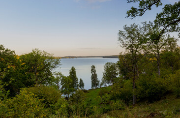 Fototapeta na wymiar The view over the lake Rymmen at the Högakull natural reserve in Värnamo, Sweden