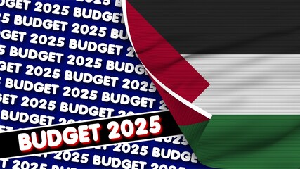 Palestine Realistic Flag with Budget 2025 Title Fabric Texture Effect 3D Illustration