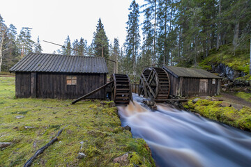 Waterfall and mills at the Töllstorps Industry Museum, Gnosjö, Sweden