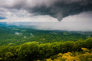 Fototapeta na wymiar Funnel cloud and rainstorm over the Shenandoah Valley, seen from Skyline Drive in Shenandoah National Park, VA