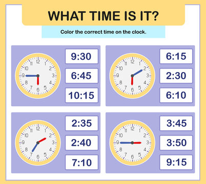 24 hour learning time. Educational activities worksheet for preschool. At the hour and a half hour, learning the clock, what time is it