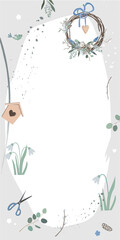 Spring Garden Decoration abstract background in Scandinavian Style with space for text. Vector vertical template for social media stories, event invitations, greeting cards, shop advertizing banners
