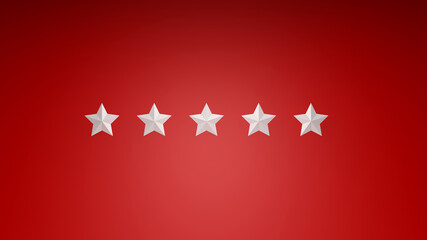 Five white stars 3d render on red background