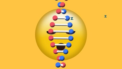 Digital animation of dna structure spinning over sleepy face emoji on yellow background