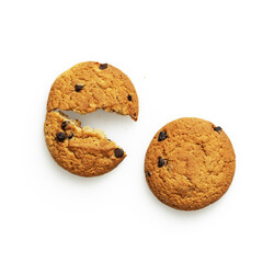 Fototapeta na wymiar Chocolate chip cookies on white background