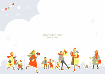 楽しいクリスマスの街の人々　