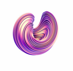 3d render colorful holographic swirl object isolated white background. Artistic abstract iridescent metallic pink stripe spiral illustration. Presentation packaging poster banner circle torus concept