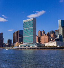 A picture of the United Nations building in New York City, USA. In the picture one can see the East...