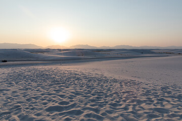 White Sands National Park, NM, USA Scenic park with white sand dunes  at the sunset