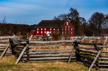 Photo of A Gettysburg Battlefield Barn and Snake Fence, Gettysburg National Military Park, Pennsylvania USA