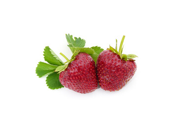 Ripe strawberries with leaves.