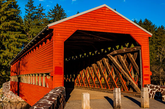 Photo of Sachs Covered Bridge on a Sunny Autumn Day, Gettysburg, Pennsylvania USA