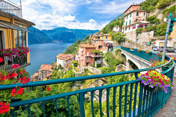 Town of Nesso on steep hill view, Como Lake
