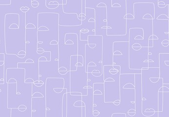 Abstract face seamless pattern. Line art faces, modern texture for fabrics, print, textile, wallpaper, cases. Vector illustration