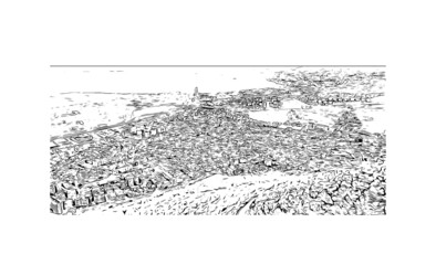 Obraz premium Building view with landmark of İzmir is the city in Turkey. Hand drawn sketch illustration in vector. 