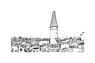 Building view with landmark of İzmir is the 
city in Turkey. Hand drawn sketch illustration in vector.
