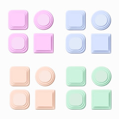 Drawings of buttons of different colors in the form of circles and squares