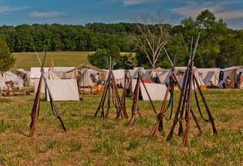 Federal Camp With Stacked Rifles, Gettysburg 150th Reenactment, July 2013