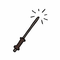 Hand drawn magic wand. Magic stick doodle icon. Vector illustration