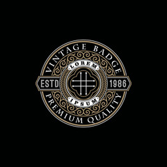 retro badge logo with elegant ornament lines. Business sign, identity for trade mark, Restaurant, Royalty, Boutique, Caffe, Hotel, Heraldic, Jewelry, Fashion, etc.
