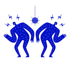 Vector illustration of two man dancing with a disco ball. Party abstract composition.