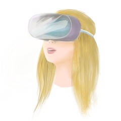 Happy girl wearing virtual reality headset, VR glasses