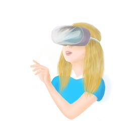 Happy girl wearing virtual reality headset, VR glasses