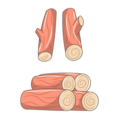 Wood Logs collection Colored vector illustration with simple hand drawn sketching style 