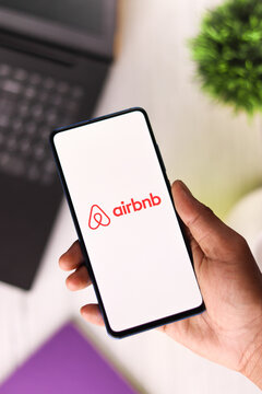 Assam, India - August 6, 2021 : Airbnb logo on phone screen stock image.