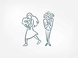 flower girl people isolated doodle simple vector set isolated