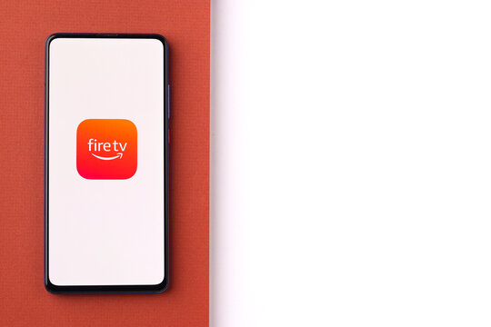 Assam, india - June 21, 2021 : Amazon fire tv logo on phone screen stock image.