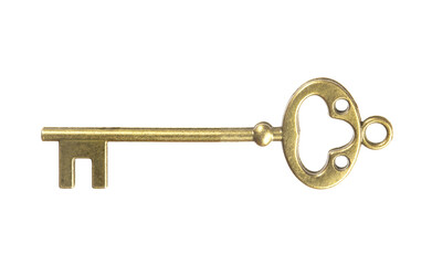 isolated vintage old golden and bronze key