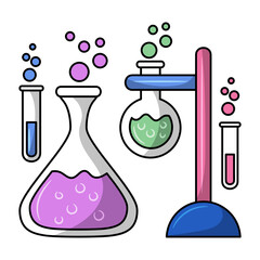 Science lab beakers and test tubes Colored vector illustration with simple hand drawn sketching style