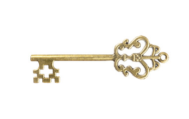 isolated vintage old golden and bronze key