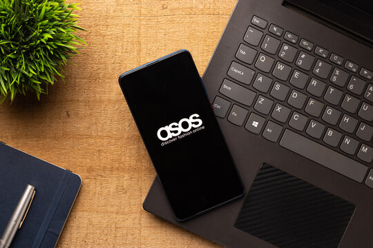 Assam, india - May 18, 2021 : ASOS.com logo on phone screen stock image.