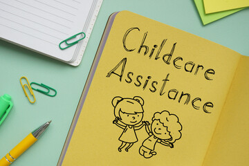 Childcare assistance is shown on the conceptual photo using the text