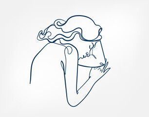 sleep hair girl line art single line isolated vector illustration abstract