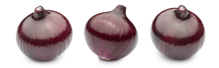 set of glossy red onions isolated on white