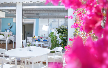 View of seaside restaurant on the empty terrace