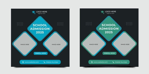 School education admission web banner template set. Back to school social banner template, school admission, online admission social banner template
