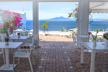 View of seaside restaurant on the empty terrace