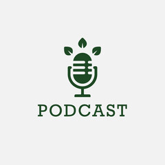 ECO Environmental Podcast Microphone Icon. Web Symbol Logo Template Design Element.
