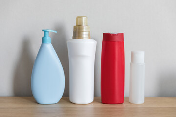 Different types of plastic package in everyday life. Bottles cleaned from labels and prepared for separate collection of waste