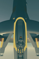 Astronaut in the spacesuit going inside the rocket © Vidal Escalante Perez/Wirestock