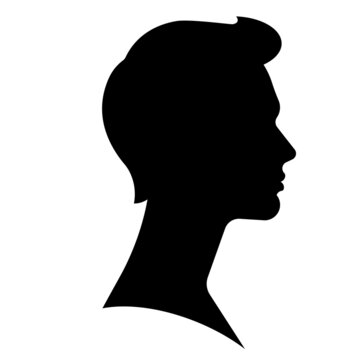Silhouette of man. Male face, head, neck. Side view. Young man face. Realistic shape. Abstract portrait profile. Modern vector illustration.